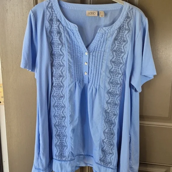 2 Logo Tops, Blue & Orange Embroidered Blouses With Pockets L - Picture 3 of 8